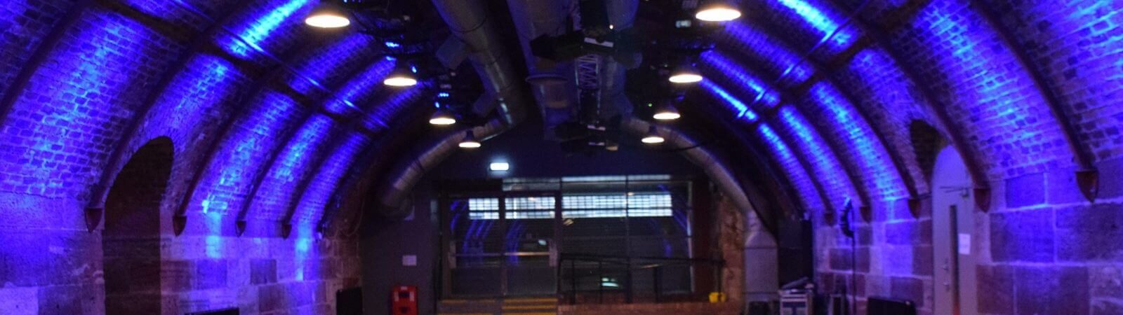 Underground platform with blue lights